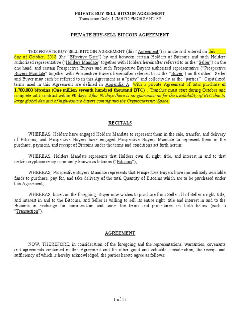 Bitcoin Trading Agreement | PDF | Indemnity | Financial Transaction