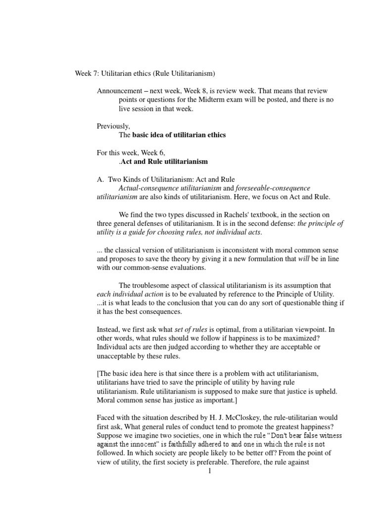 Week 7 - Utilitarian Ethics (Rule) | PDF | Utilitarianism | Ethical ...