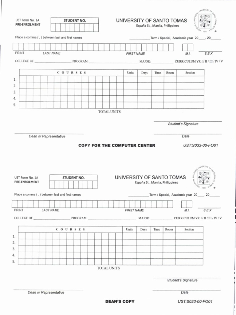 UST Pre-Enrolment Form Instructions | PDF