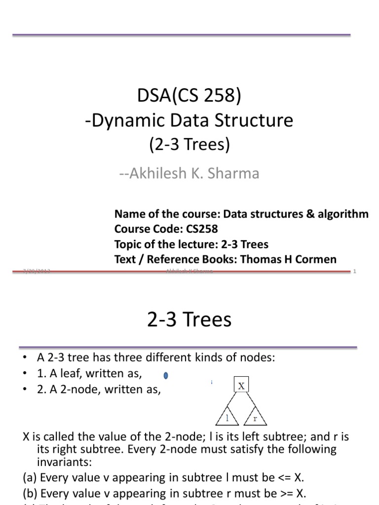DSA (CS 258) - Dynamic Data Structure: (2-3 Trees) | PDF | Computer ...