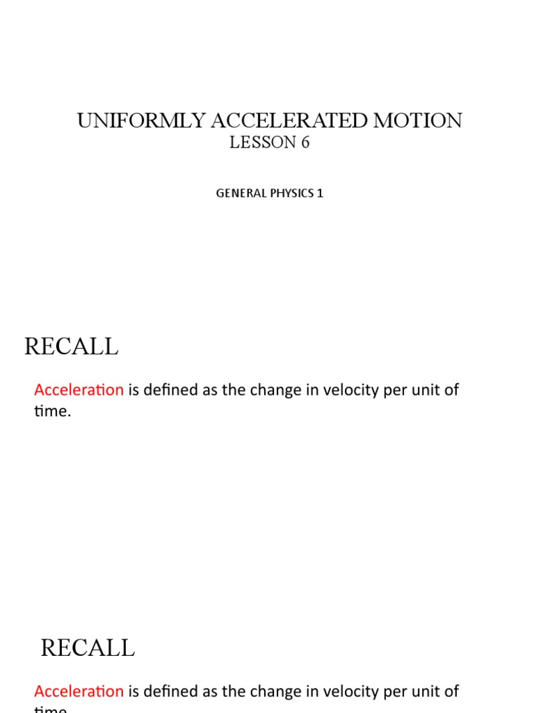 Uniformly Accelerated Motion Examples | PDF | Acceleration | Velocity