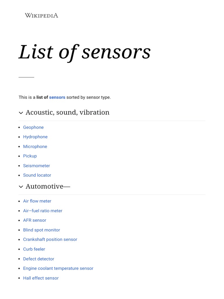 List of Sensors Wikipedia PDF Sensor Interferometry