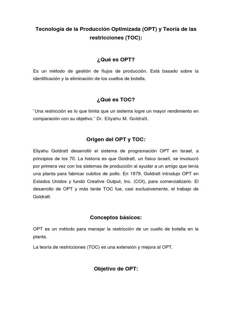 Introducción a la Producción Optimizada (OPT) | PDF | Software ...