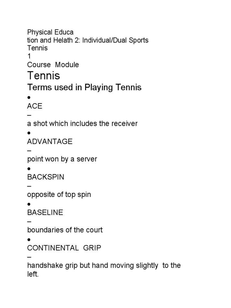 Tennis Terms Used in Playing Tennis PDF