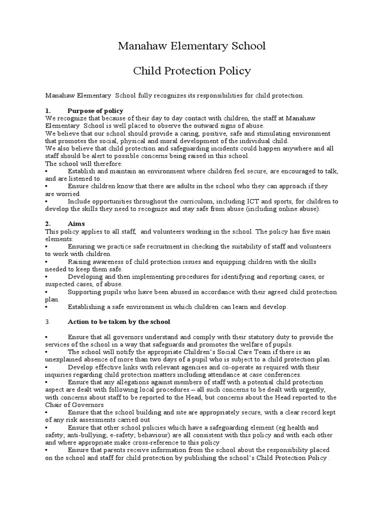 Manahaw Elementary School Child Protection Policy | PDF | Child ...