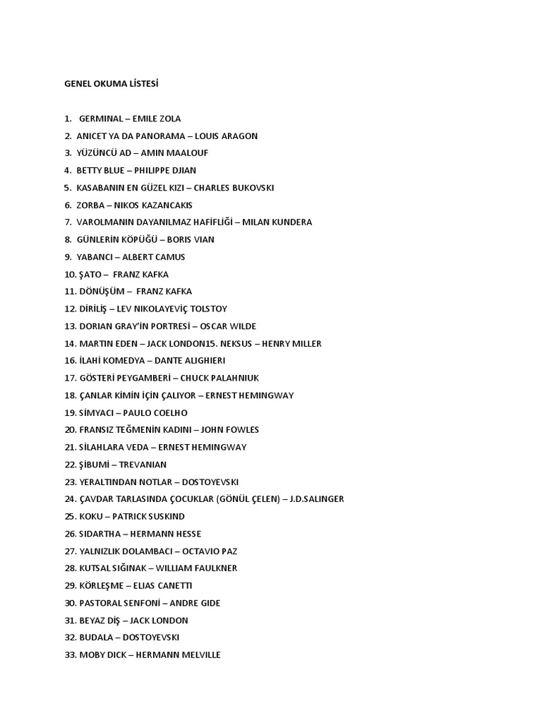 Klasik Edebiyat Okuma Listesi PDF Writers Novelists
