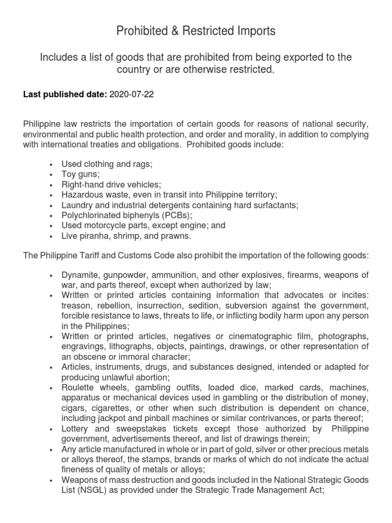 Prohibited Imports in the Philippines | PDF | Opium | Agriculture