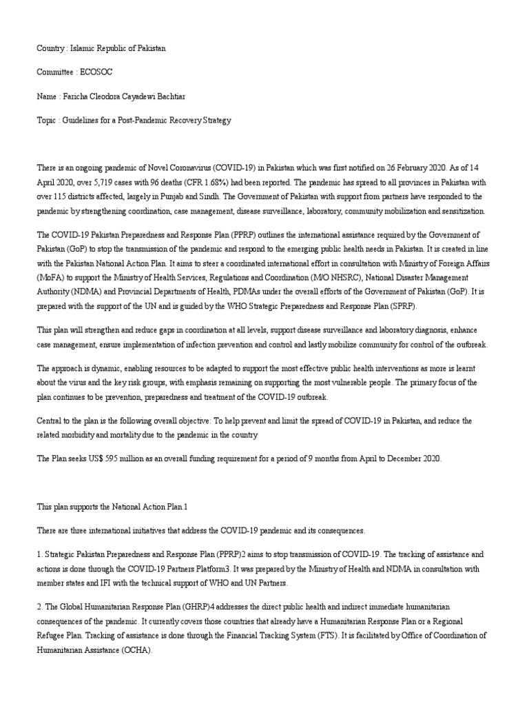 POSPAP - ECOSOC - Islamic Republic of Pakistan | PDF | Pandemic | World ...