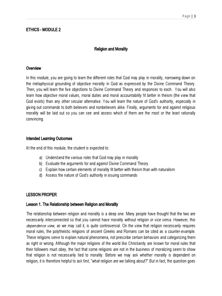 Module 3 Religion and Morality | PDF | Divine Command Theory | God