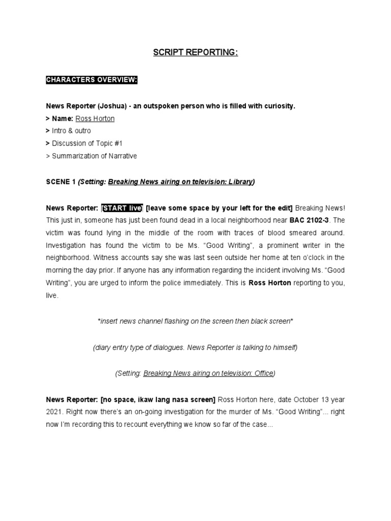 News Reporter Script | PDF | Narrative | News