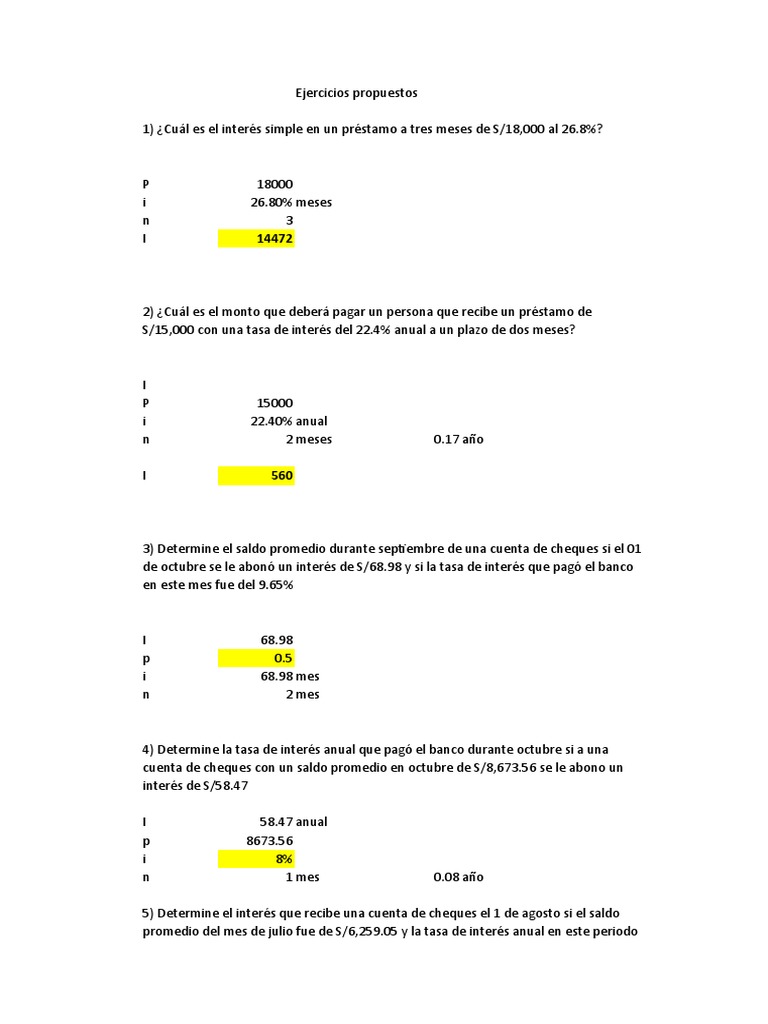 Ejercicios de Cálculo de Intereses | PDF | Negocios | Finanzas y dinero