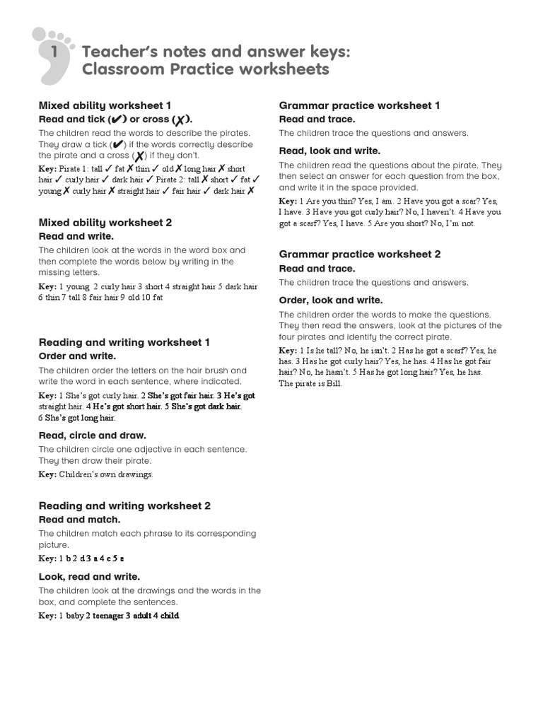 1 Teacher's Notes and Answer Keys: Classroom Practice Worksheets | PDF ...