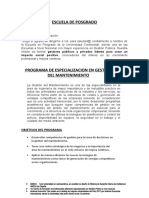 PROGRAMA DE ESPECIALIZACION EN GESTTION DEL MANTENIMIENTO