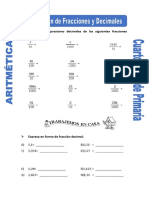 Ejercicios de Conversion de Fracciones y Decimales para Cuarto de Primaria