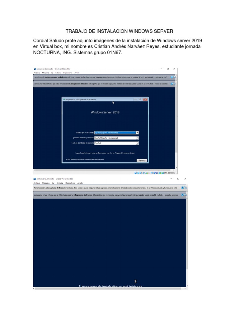 Instalación de Windows Server 2019 en VirtualBox | PDF