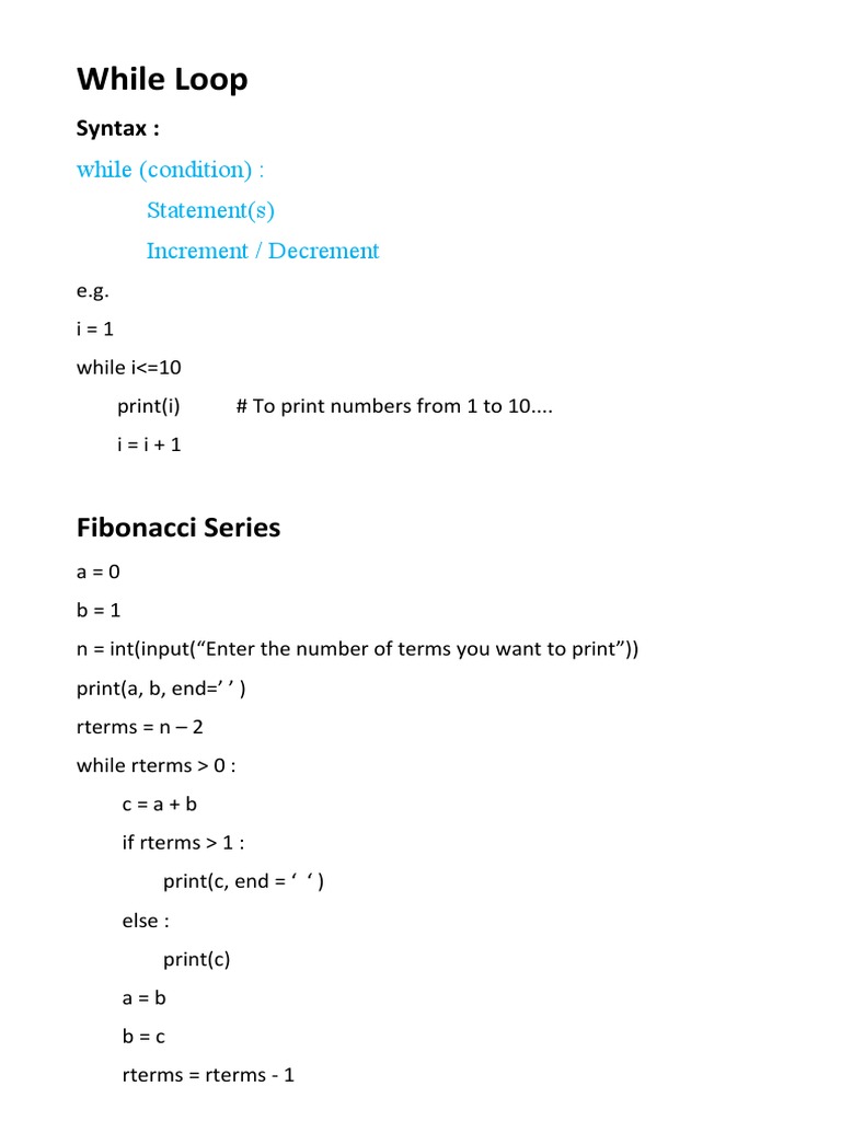 While Loop: Fibonacci Series | PDF | Matrix (Mathematics) | Computer ... image.