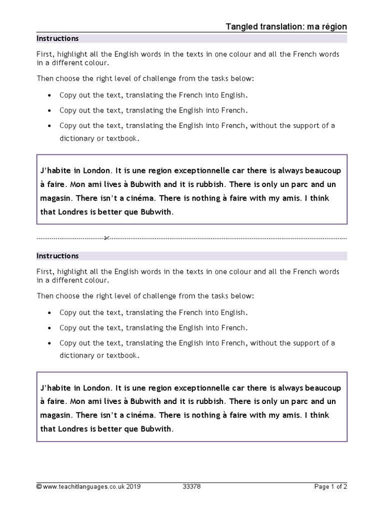 Instructions: Tangled Translation: Ma Région | PDF | Language Arts ...