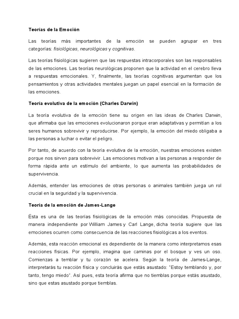 Teorías Fisiológicas de la Emoción | PDF | Las emociones | Evolución