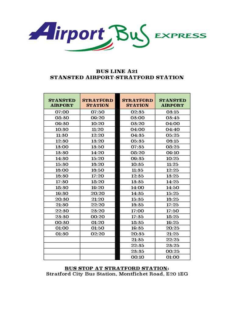 Bus Line A21 Stansted AirportStratford Station PDF