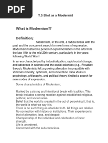 What Is Modernism?? Definition : T.S Eliot As A Modernist