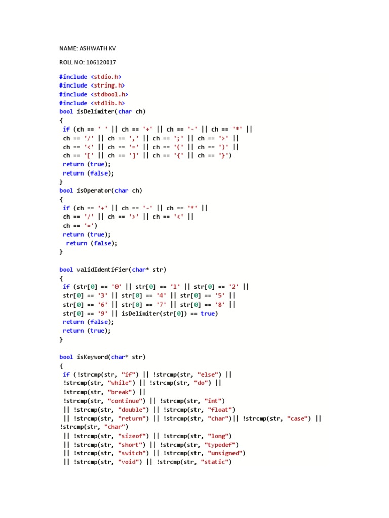 Lexical Analyser in C++ - ASHWATH KV - 106120017 For Full Code ...