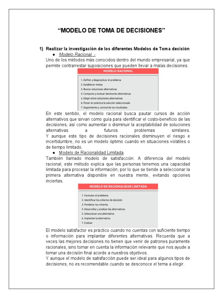 Tarea Tema 3 Investigacion de Los Modelos Racional | PDF | Toma de ...