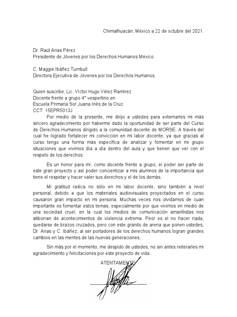 Agradecimiento por el Curso de Derechos Humanos | PDF | Ciencias ...