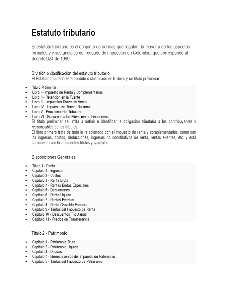 Estatuto Tributario PDF Impuestos Impuesto sobre la renta