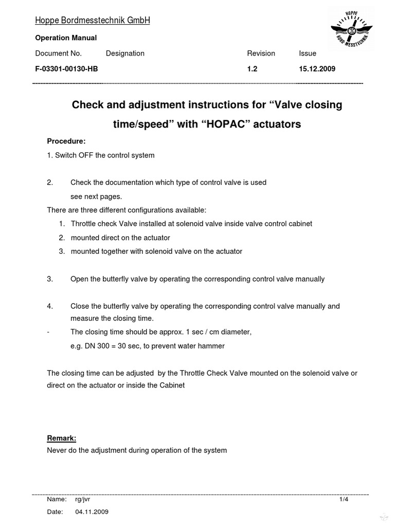 Check and Adjustment Instructions For - Valve Closing | PDF | Valve ...