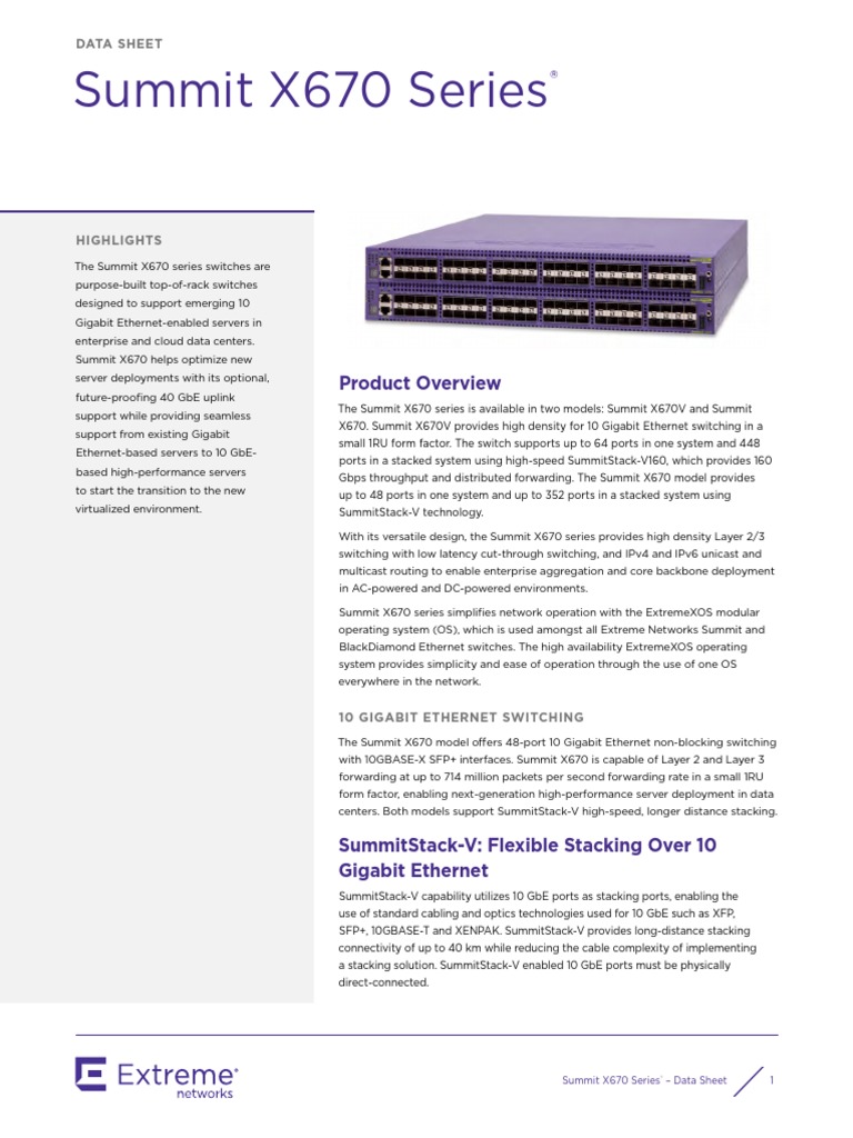 Summit X670 Series: Product Overview | PDF | Computer Network
