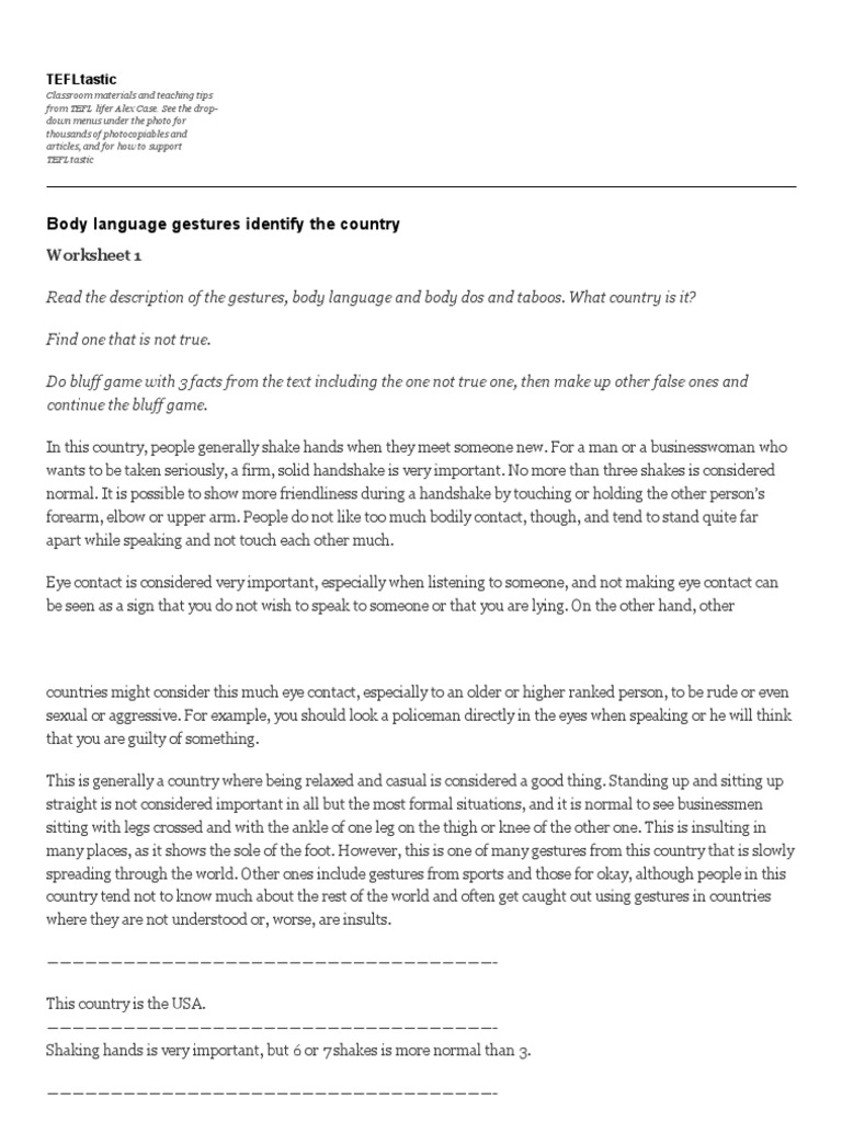 Identifying Countries Through Gestures | PDF | Body Language | Gesture