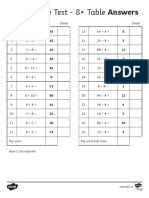 Times Table Test - 8× Table Answers