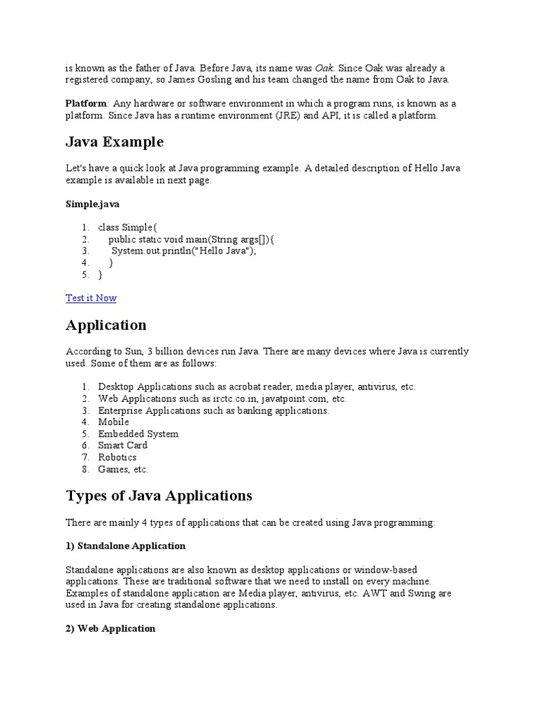 Java Example: Platform: Any Hardware or Software Environment in Which A ...