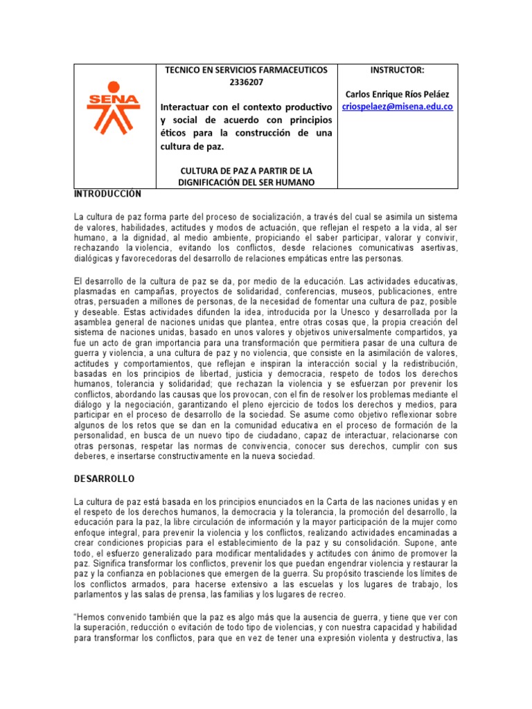 Cultura de Paz en la Educación | PDF | Derechos humanos | Violencia