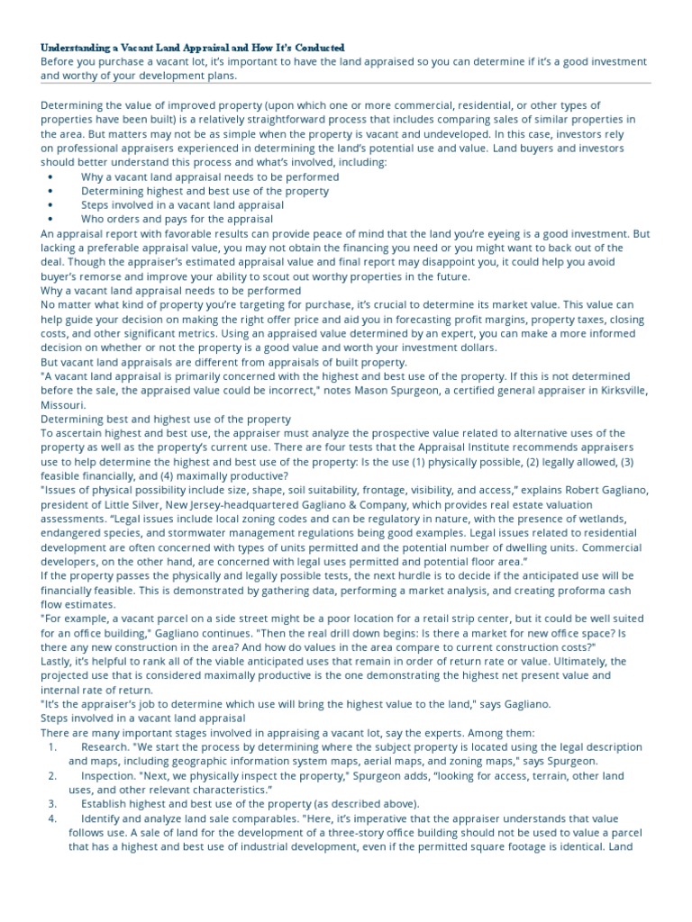 Understanding A Vacant Land Appraisal and How It's Conducted PDF