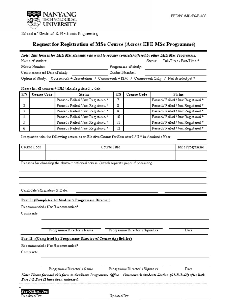 MSc Course Registration Request Form | PDF | Master Of Science | Thesis