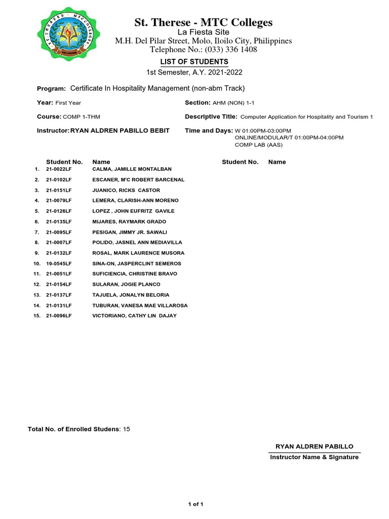 St. Therese - MTC Colleges: M.H. Del Pilar Street, Molo, Iloilo City ...