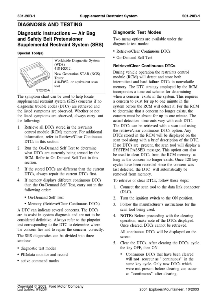 Diagnosis and Testing Diagnostic Instructions Air Bag and Safety