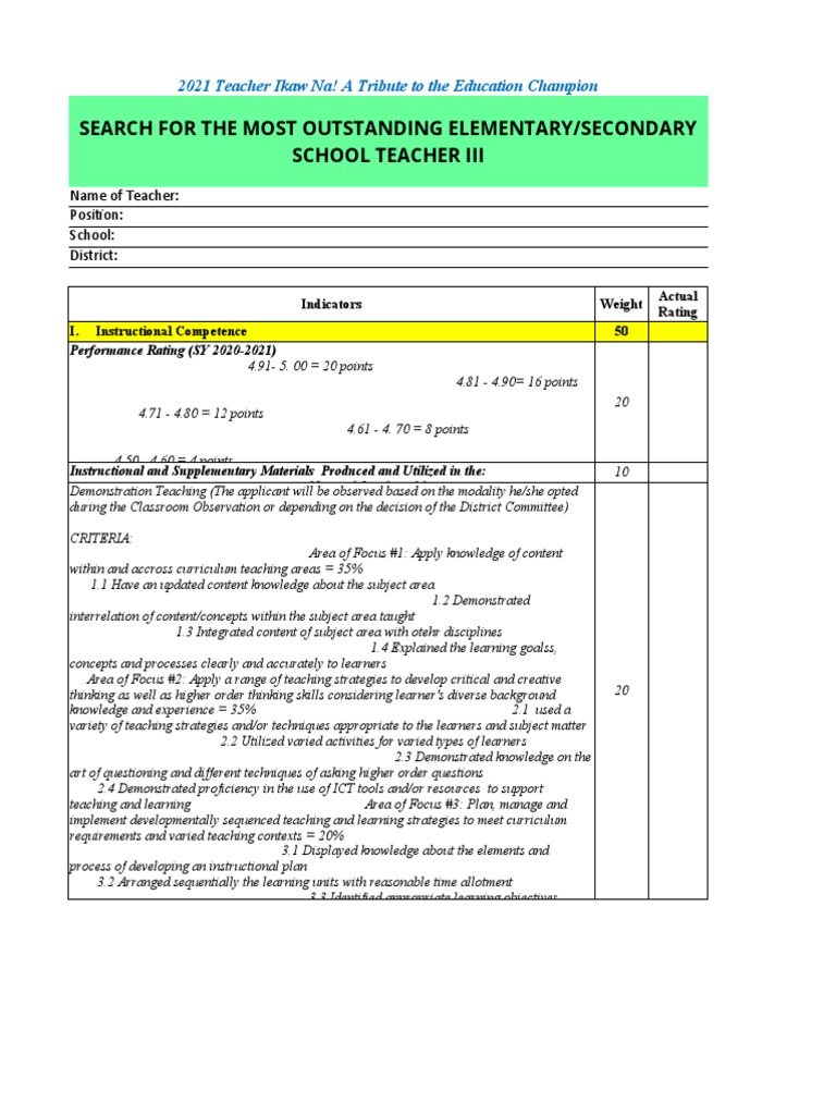 Teacher III Criteria | PDF | Academic Degree | Learning
