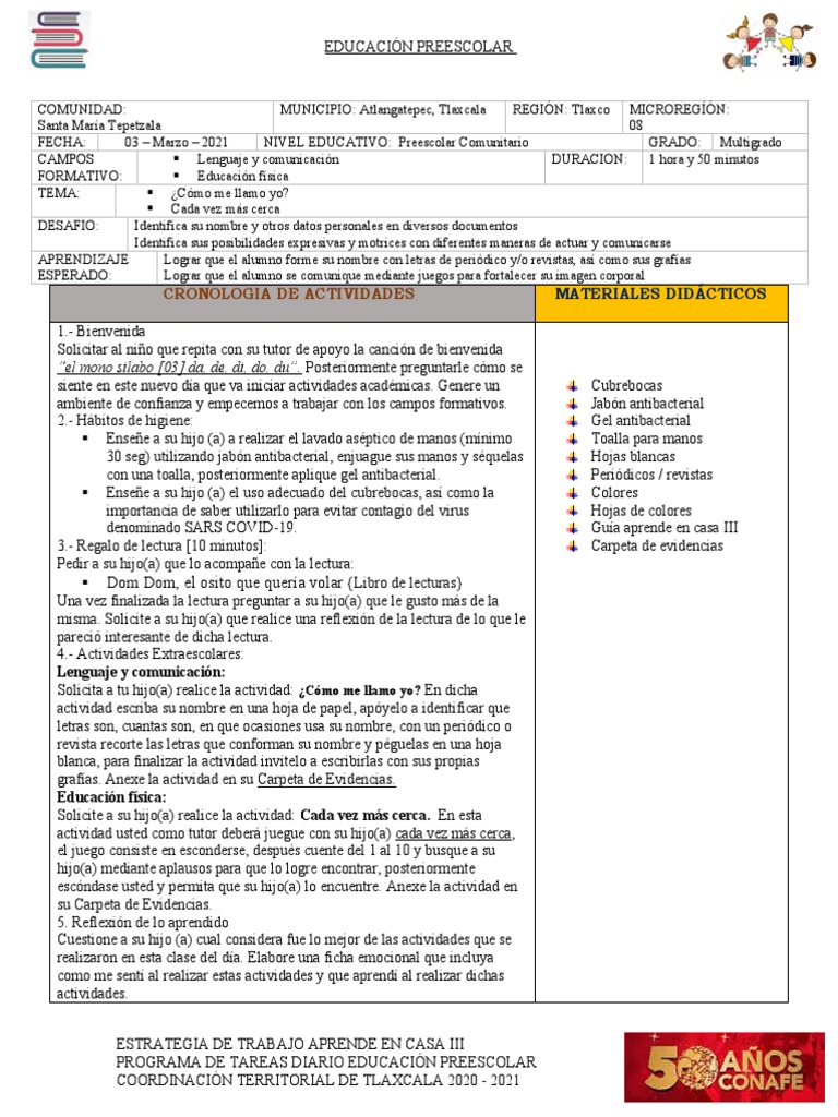 Actividades de Educación Preescolar en Tlaxcala | PDF | Educación de la ...
