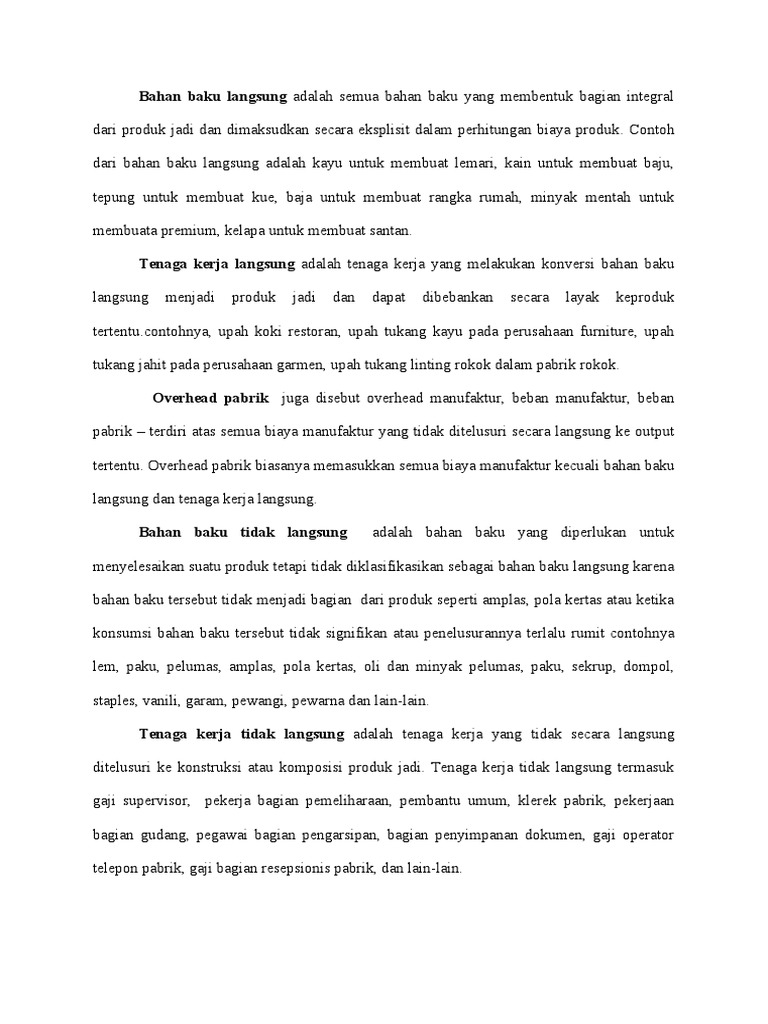 Bahan Baku Langsung Adalah Semua Bahan Baku Yang Membentuk Bagian