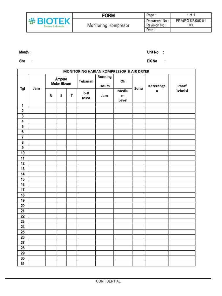 Daily Compressor Monitoring Log | PDF