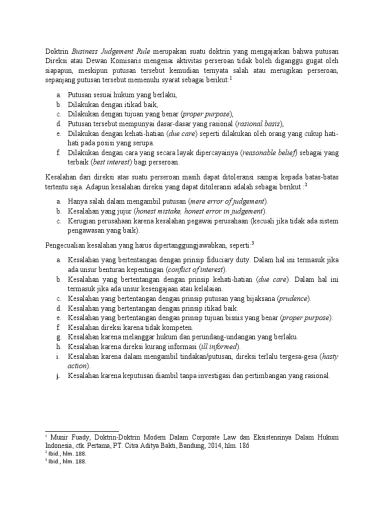 Doktrin Business Judgement Rule di Indonesia | PDF