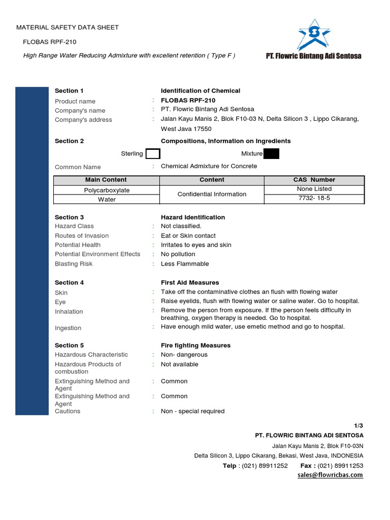 SDS - Flobas RPF-210 - Fbas | PDF | Concrete | Water