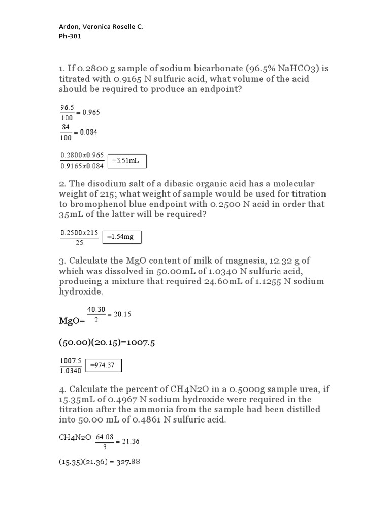 Ass 1 | PDF | Titration | Chemistry