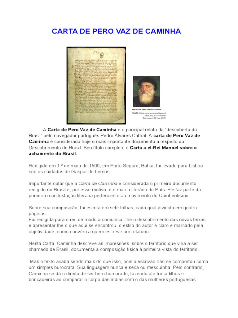 Carta de Pero Vaz de Caminha | PDF | Brasil