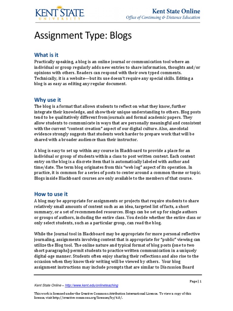 Assignment Type: Blogs: What Is It | PDF | Blog | Learning