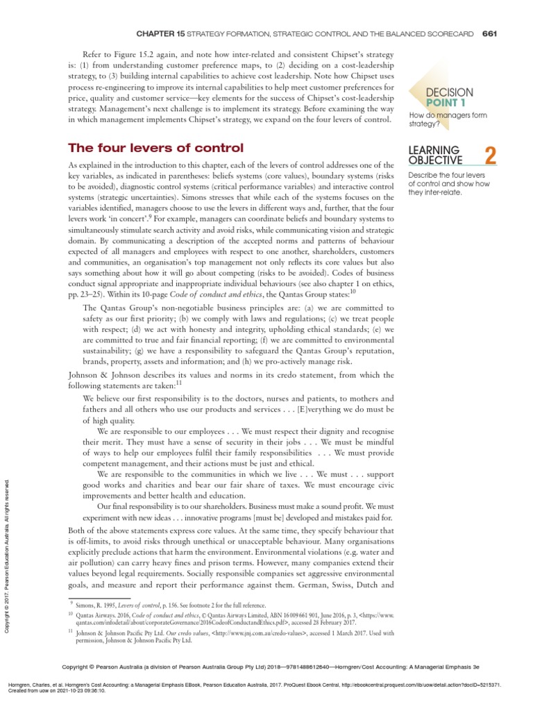 The Four Levers of Control Decision PDF Risk Value (Ethics)