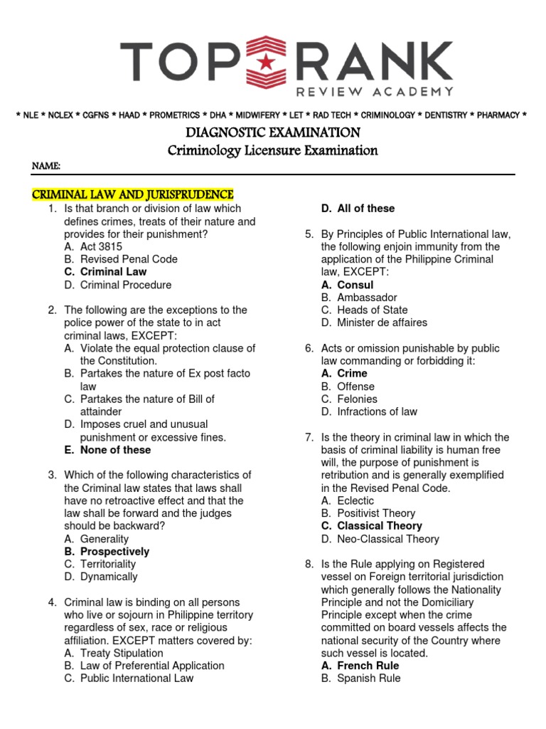 Criminology Diagnostic Exam Review | PDF | Crime & Violence | Crimes