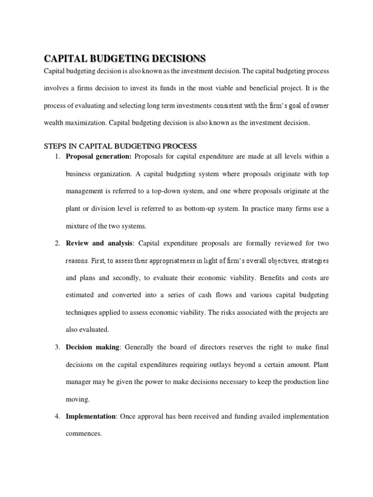Capital Budgeting Decision Process | PDF | Net Present Value | Internal ...